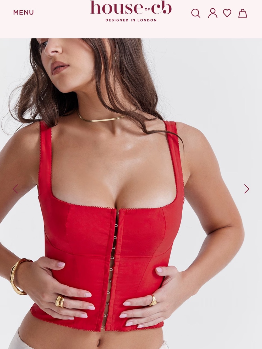 House of CB Pia cherry red Hook-Front Corset